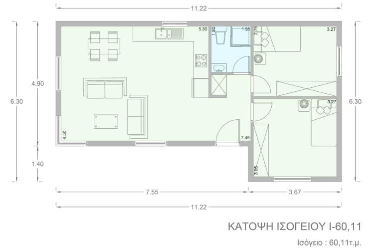 Ισόγεια Κατοικία 60 τ.μ. - Προκατασκευασμένα σπίτια | Προκατ | Ανδρουλάκης